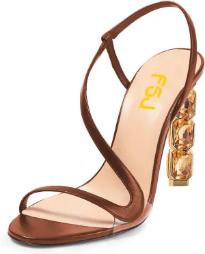 FSJ Women Open Toe Jeweled High Heel Sandals S Strap Slip On Crystal Bead Heels Sexy Ladies Bridal Wedding Party Dress Shoes Size 4-15 US
