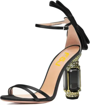 FSJ Women Open Toe Stylish Sandal Ankle Strap Chunky Block High Thick Heels Wedding Party Ballroom Prom Shoes US Size 4-15 US