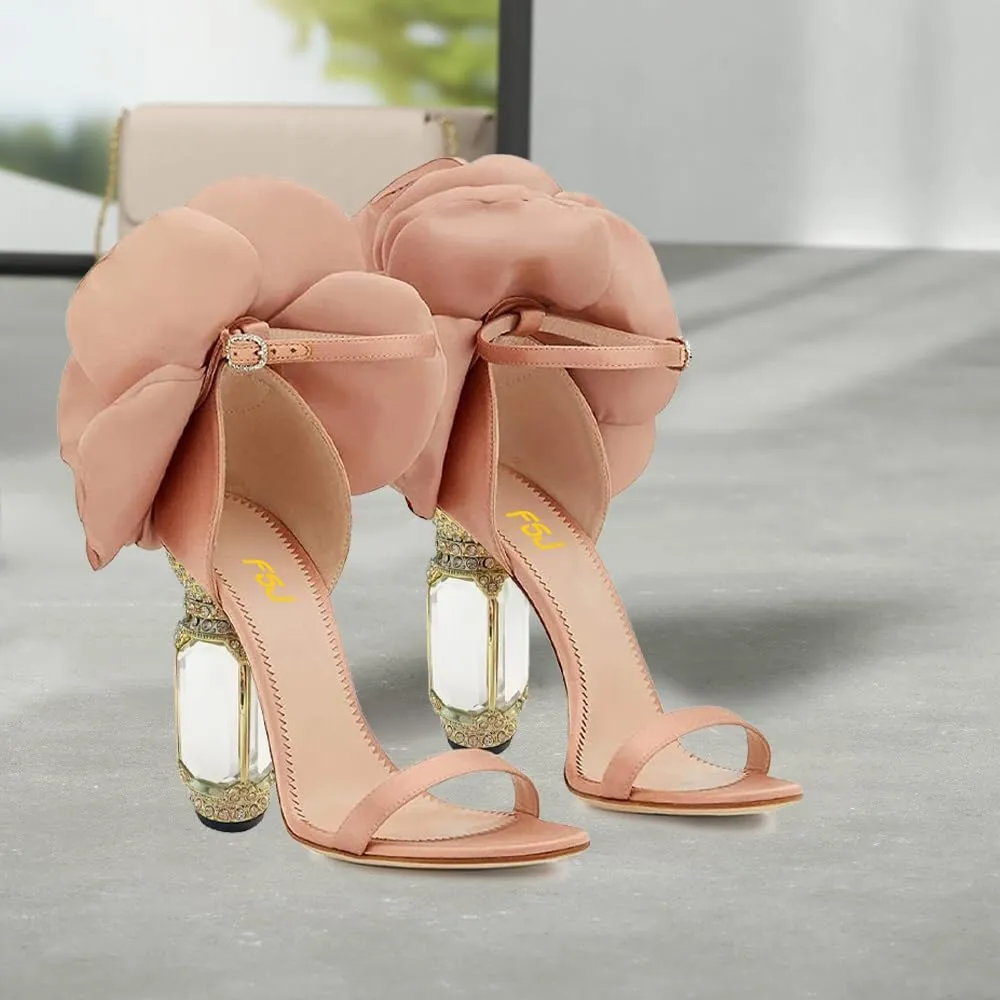 FSJ Women Open Toe Stylish Sandal Ankle Strap Chunky Block High Thick Heels Wedding Party Ballroom Prom Shoes US Size 4-15 US