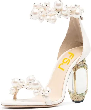 FSJ Women Open Toe Stylish Sandal Ankle Strap Chunky Block High Thick Heels Wedding Party Ballroom Prom Shoes US Size 4-15 US