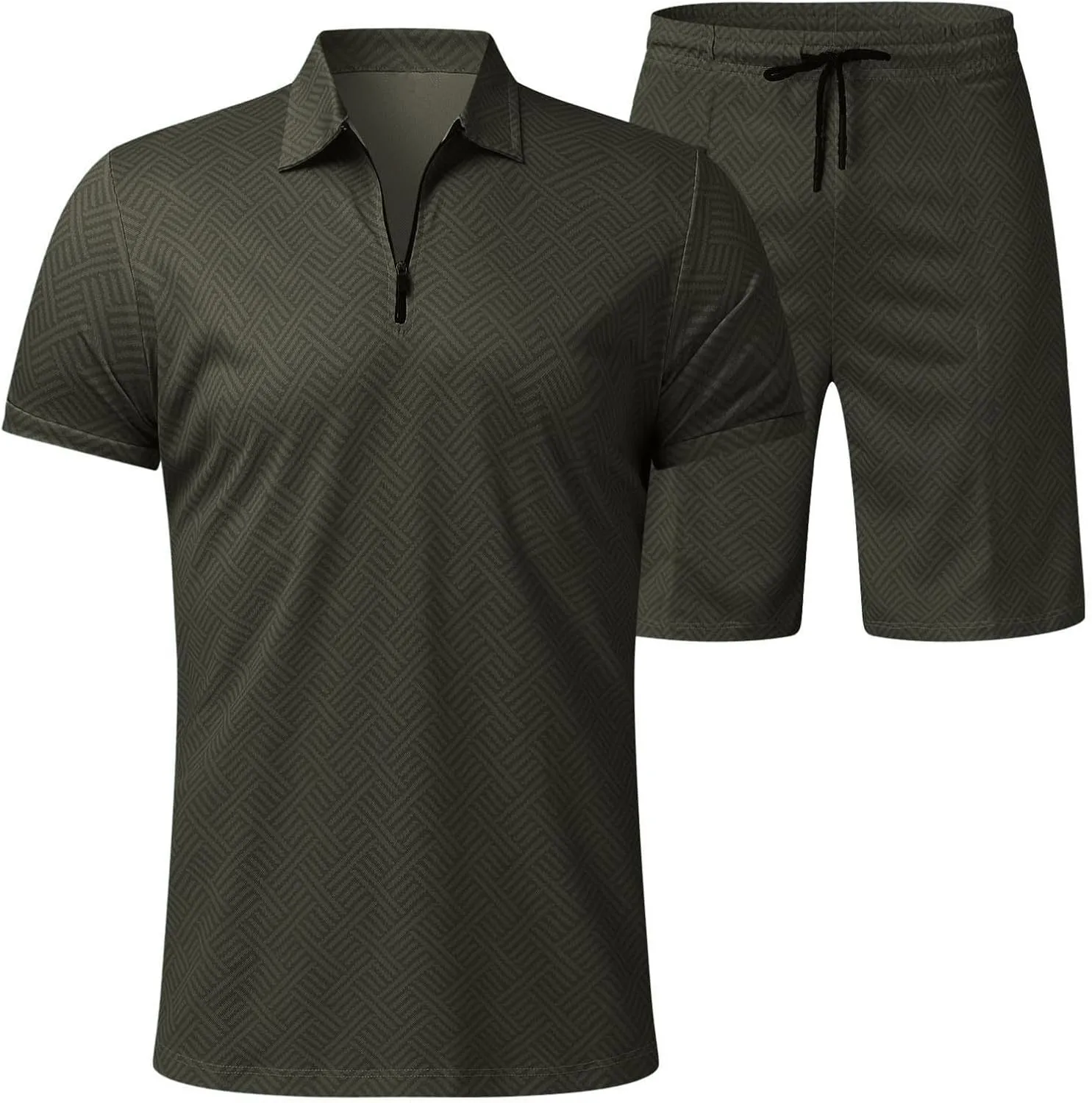 Fxbar Men‘s Summer Track Suits 2 Piece Shorts Sets Short Sleeve Sweatsuit Outfits 1/4 Zip Golf Polo Shirts Loungewear