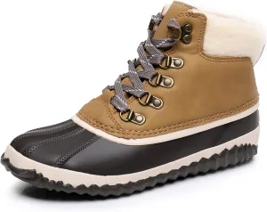 GAWBAW Womens Waterproof Winter Snow Boots - Warm Faux Fur Lined Lace up Duck Boots Ankle Rain Boots For Women