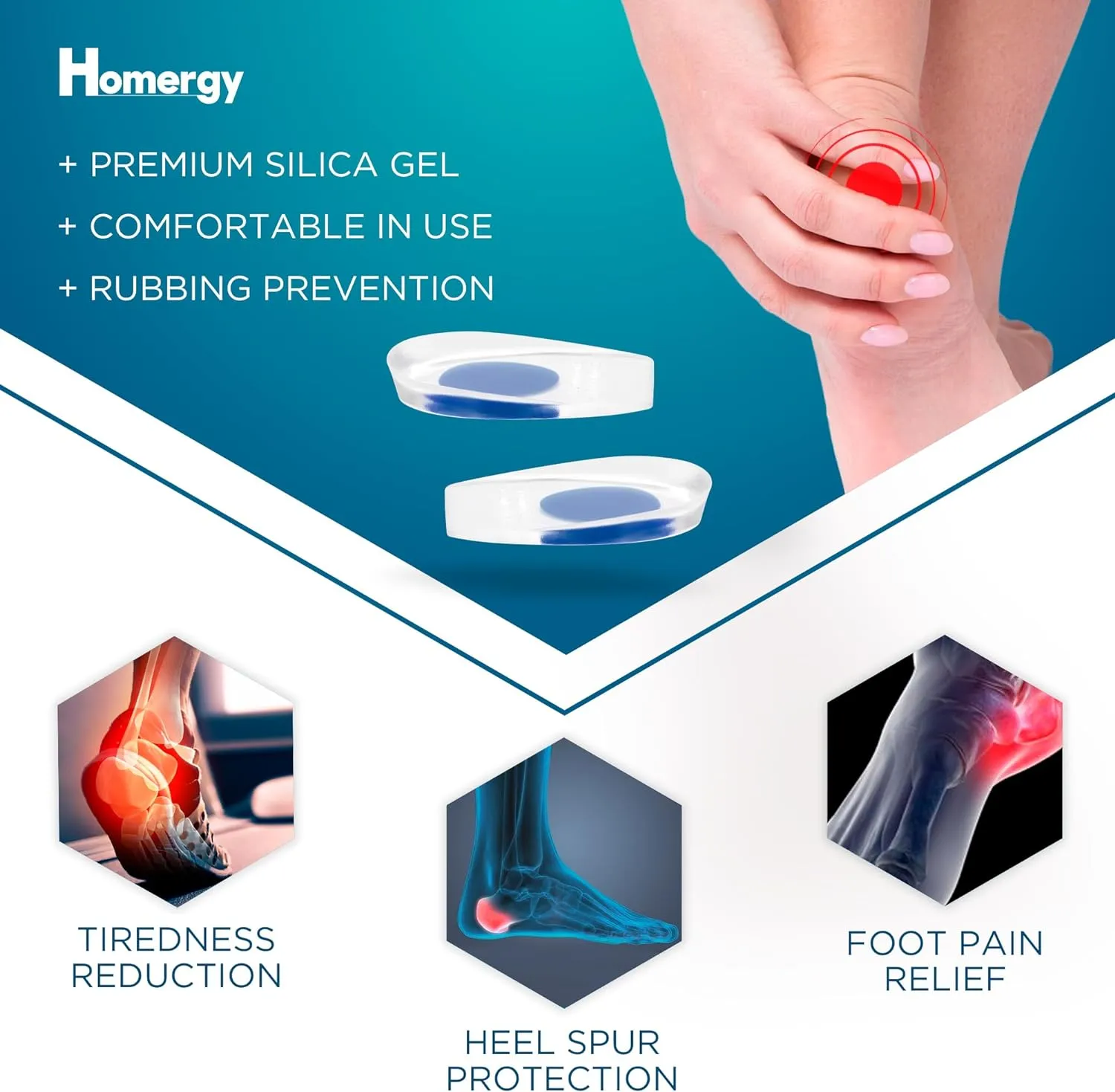 Gel Silicone Heel Cups/Pads, 6 Pack, FSA HSA Eligible, for Achilles Tendonitis, Shoe Wedge Inserts for Plantar Fasciitis, Bone Spur, Foot Pain Relief Support, Comfort Cushion Insoles for Women/Men