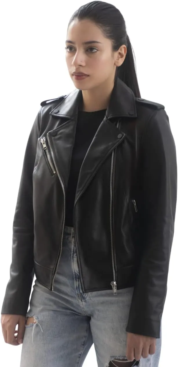 Genuine Lambskin Leather Jacket for Women – Sasha Asymmetrical Women’s Leather Moto Jacket