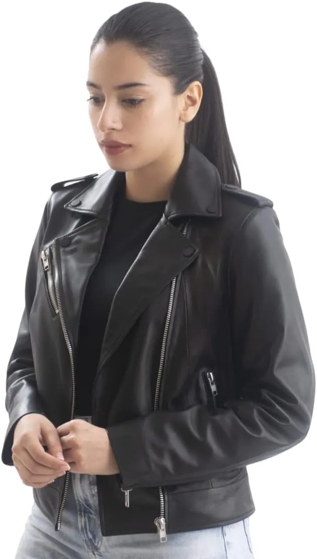 Genuine Lambskin Leather Jacket for Women – Sasha Asymmetrical Women’s Leather Moto Jacket