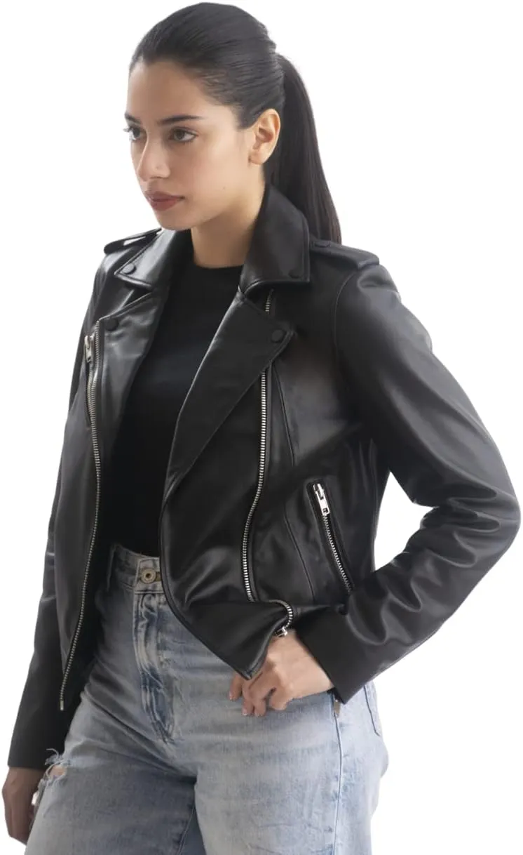Genuine Lambskin Leather Jacket for Women – Sasha Asymmetrical Women’s Leather Moto Jacket