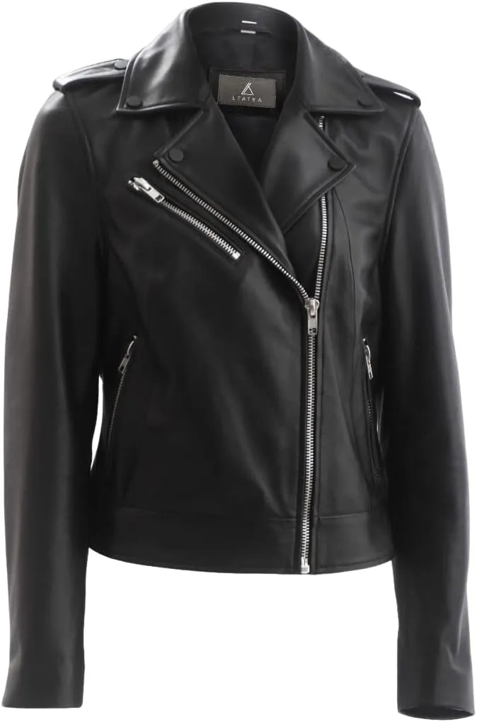 Genuine Lambskin Leather Jacket for Women – Sasha Asymmetrical Women’s Leather Moto Jacket