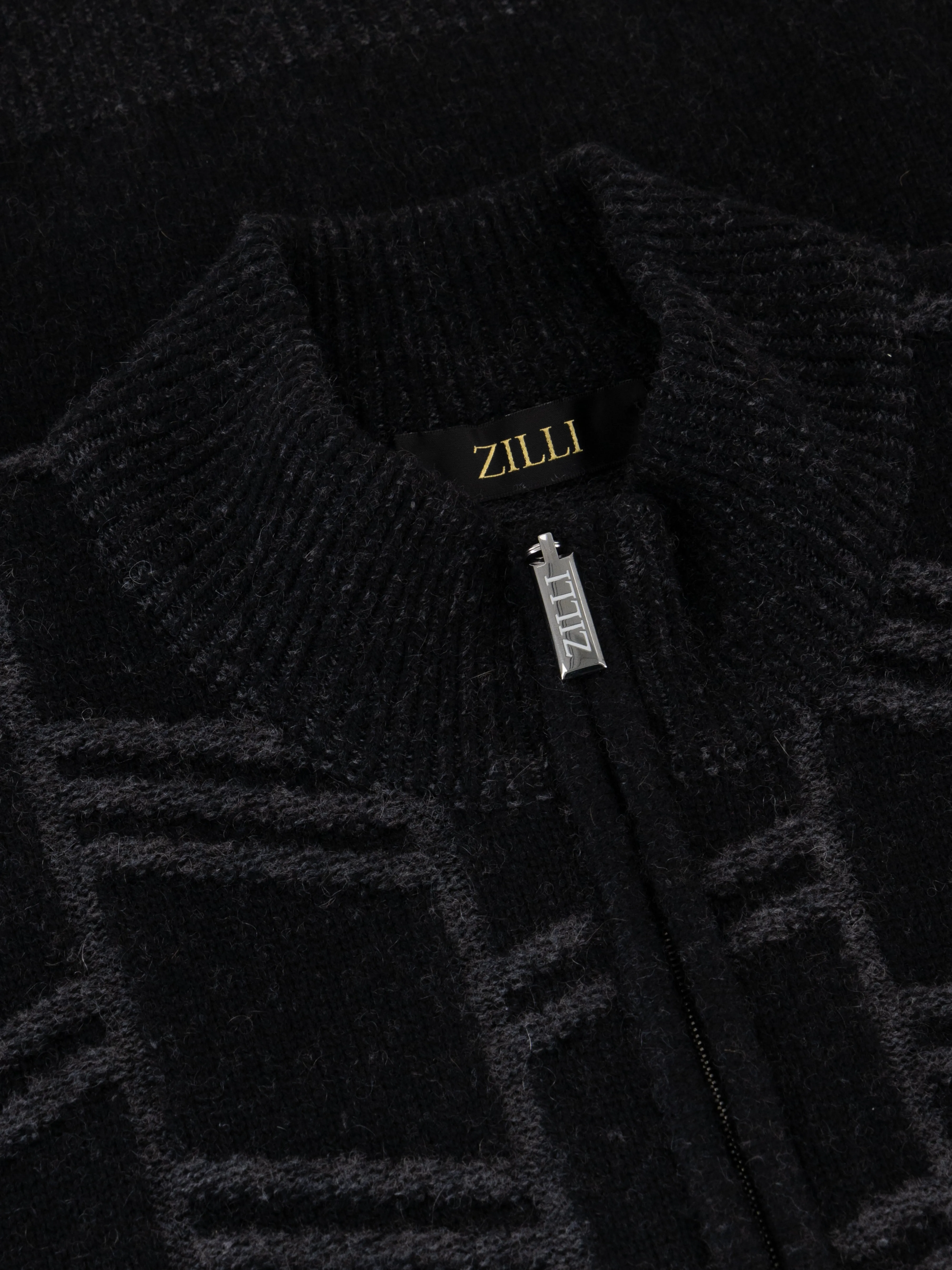 Geometric Pattern Knit Sweater in Cashmere and Wool Black
