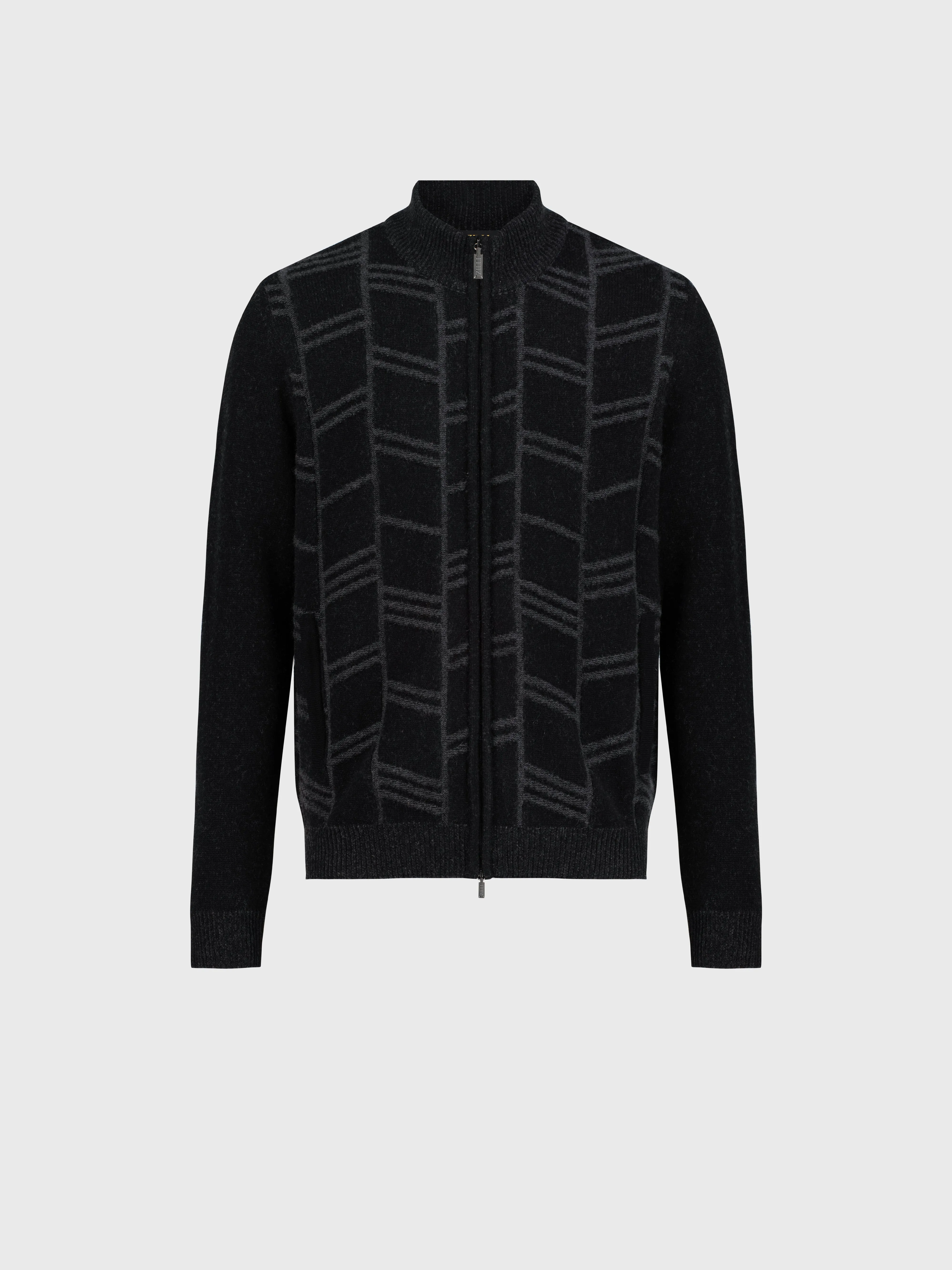 Geometric Pattern Knit Sweater in Cashmere and Wool Black