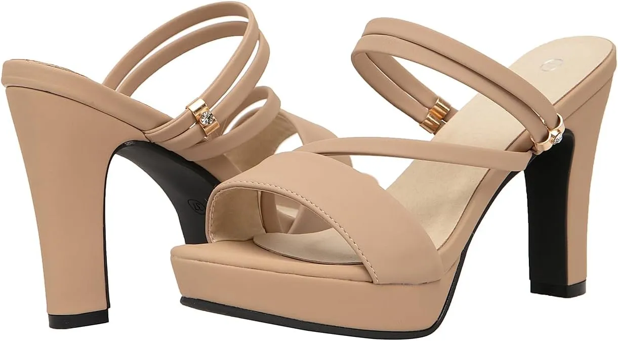 getmorebeauty Women's Chunky High Heels Slingback Sandals Open Toe Ankle Strap Slip On Platform Dress Shoes