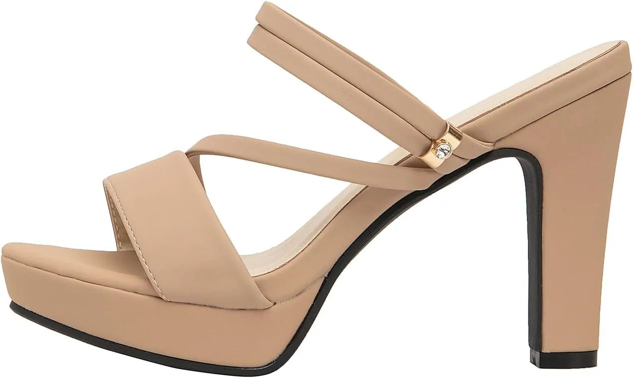 getmorebeauty Women's Chunky High Heels Slingback Sandals Open Toe Ankle Strap Slip On Platform Dress Shoes