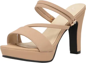 getmorebeauty Women's Chunky High Heels Slingback Sandals Open Toe Ankle Strap Slip On Platform Dress Shoes