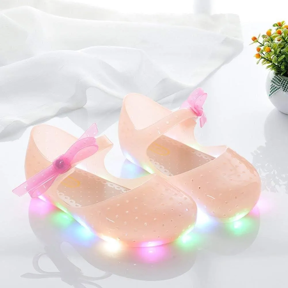 Girls Led Light Up Shoes Jelly Bowknot Toddler Sandals Kids