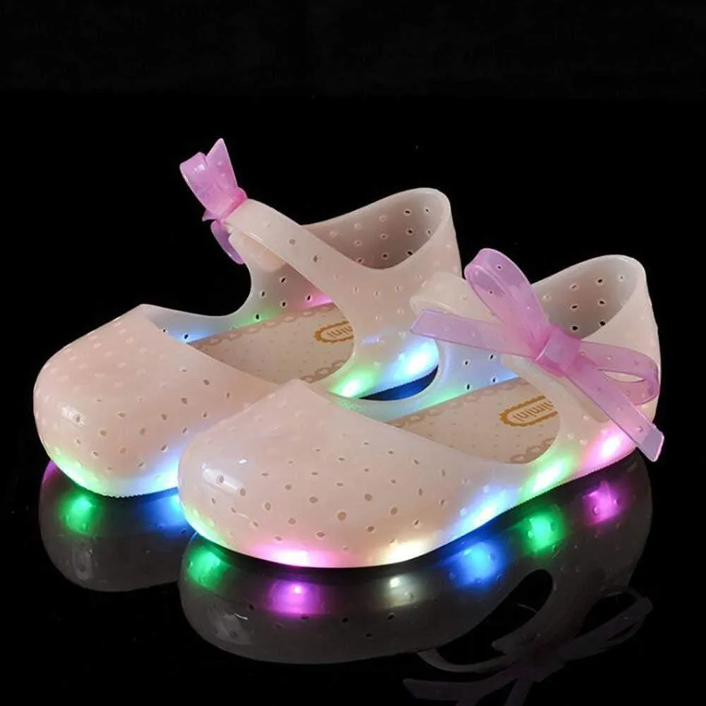Girls Led Light Up Shoes Jelly Bowknot Toddler Sandals Kids