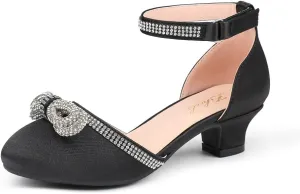 Girl's Rhinestone Bow Heels Princess Shoes Wedding Party Sandals Pumps for Kids