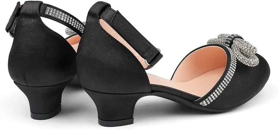 Girl's Rhinestone Bow Heels Princess Shoes Wedding Party Sandals Pumps for Kids