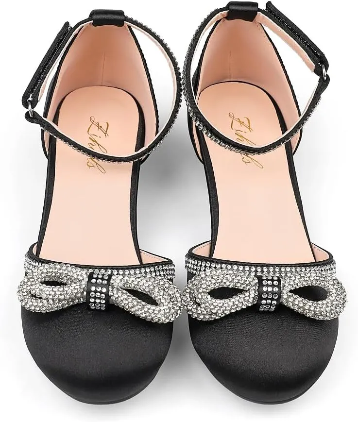 Girl's Rhinestone Bow Heels Princess Shoes Wedding Party Sandals Pumps for Kids