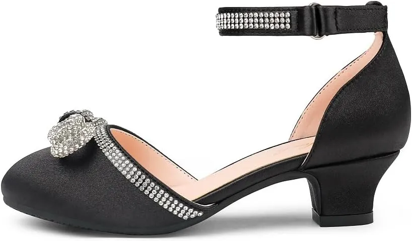 Girl's Rhinestone Bow Heels Princess Shoes Wedding Party Sandals Pumps for Kids