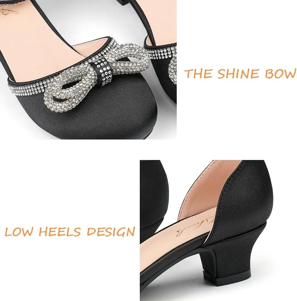 Girl's Rhinestone Bow Heels Princess Shoes Wedding Party Sandals Pumps for Kids