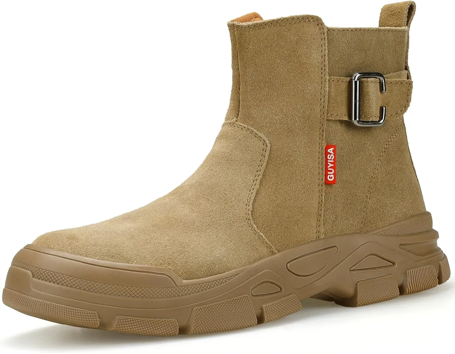 GLANOUDUN Welding Work Boots for Men High top Steel Toe Boots Indestructible Men's Steel Toe Shoes Zipper Construction Shoes Laceless Safety Welder Footwear Brown