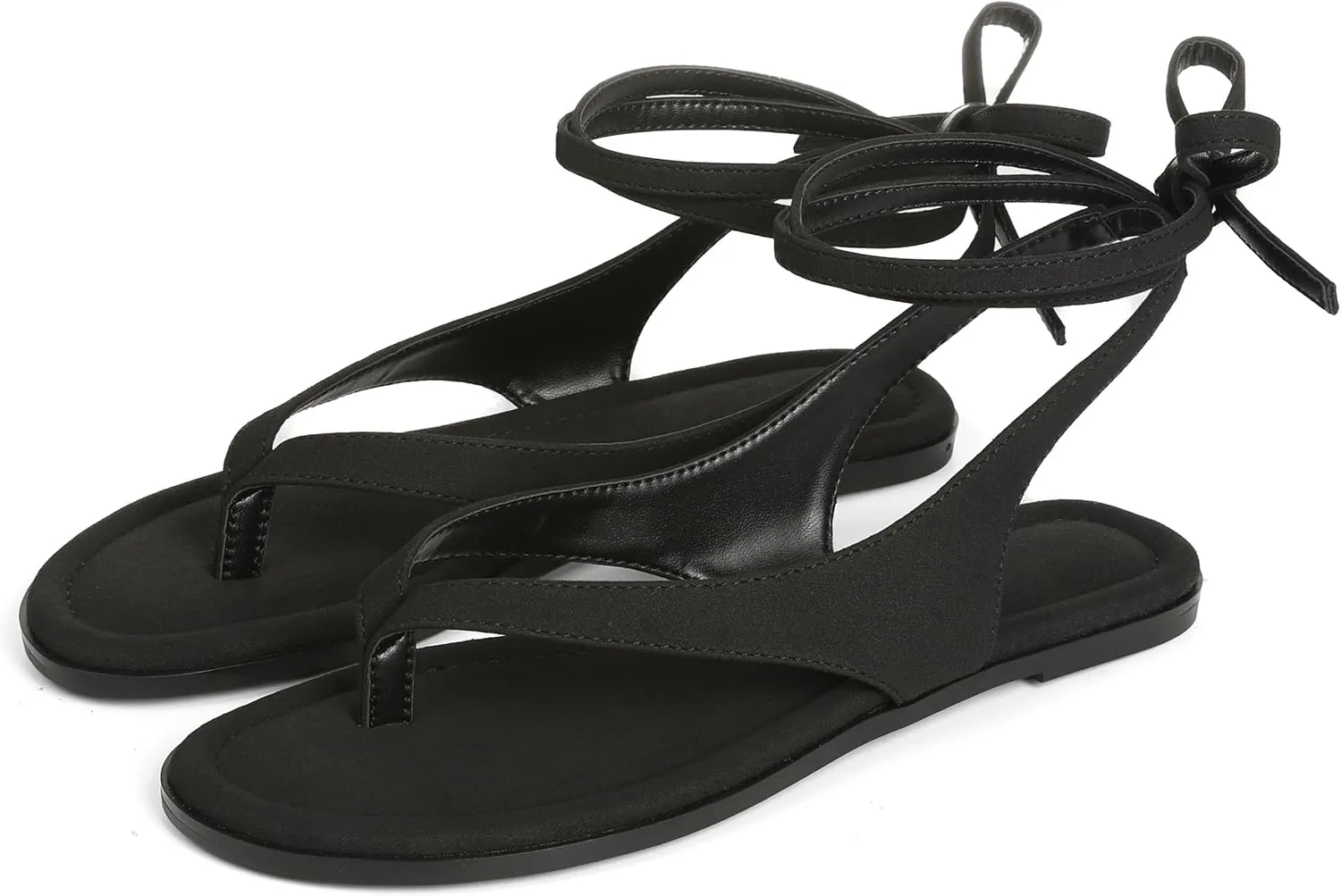 Goiphrri Flat Sandals for Women Dressy Comfortable Soft Lace Up Strappy Sandals Round Toe Thong Sandals for Women Flip Flop Sandals Casual Fashion Cute Summer Beach