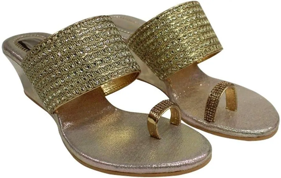 Gold Ethic Sandal Traditional Indian Sandal Shoes Handmade Shoes Wedge Heel Sandal Ladies Shoes