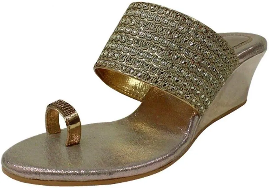 Gold Ethic Sandal Traditional Indian Sandal Shoes Handmade Shoes Wedge Heel Sandal Ladies Shoes