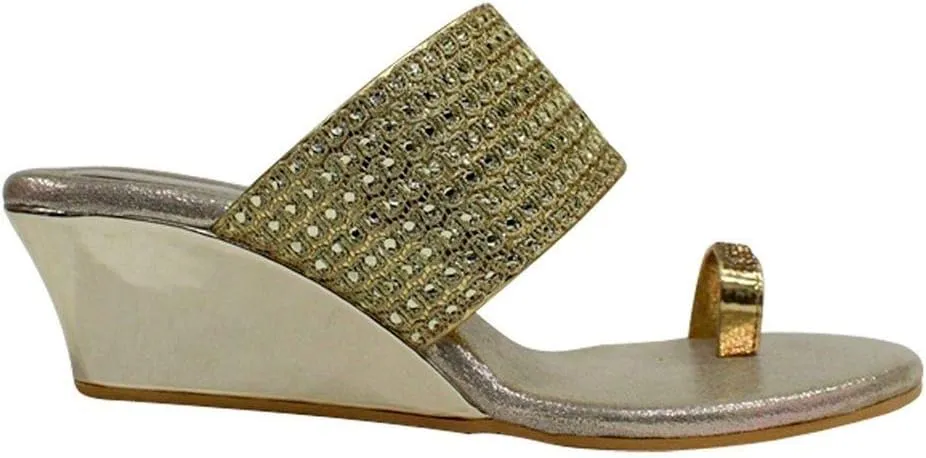 Gold Ethic Sandal Traditional Indian Sandal Shoes Handmade Shoes Wedge Heel Sandal Ladies Shoes