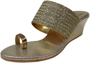 Gold Ethic Sandal Traditional Indian Sandal Shoes Handmade Shoes Wedge Heel Sandal Ladies Shoes