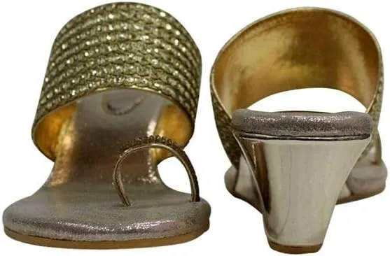 Gold Ethic Sandal Traditional Indian Sandal Shoes Handmade Shoes Wedge Heel Sandal Ladies Shoes