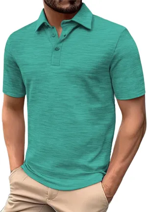 Golf Polo Shirt for Men 3-Button Moisture Wicking Quick-Dry Short Sleeve Casual Shirts Fashion Business Collared Tops