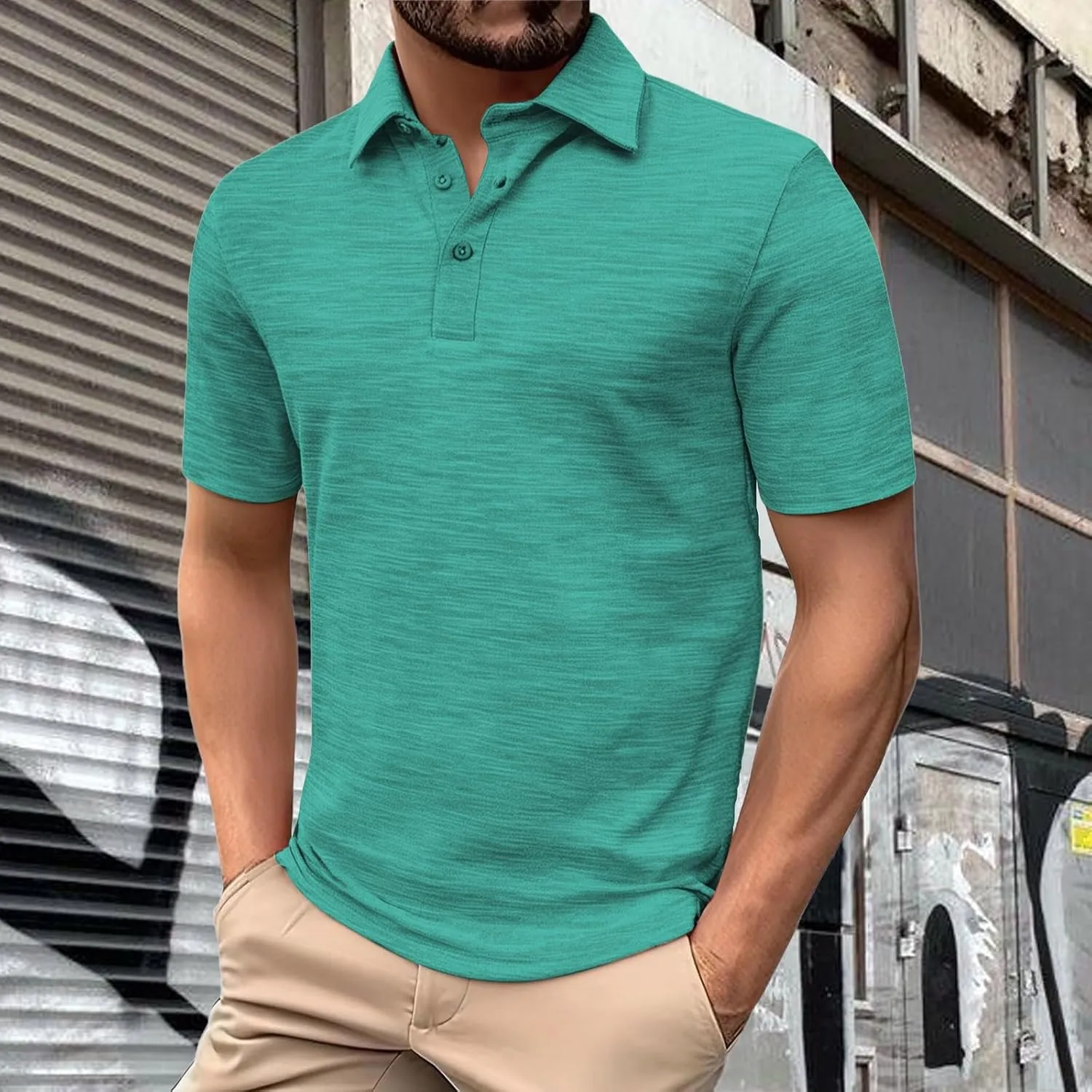 Golf Polo Shirt for Men 3-Button Moisture Wicking Quick-Dry Short Sleeve Casual Shirts Fashion Business Collared Tops