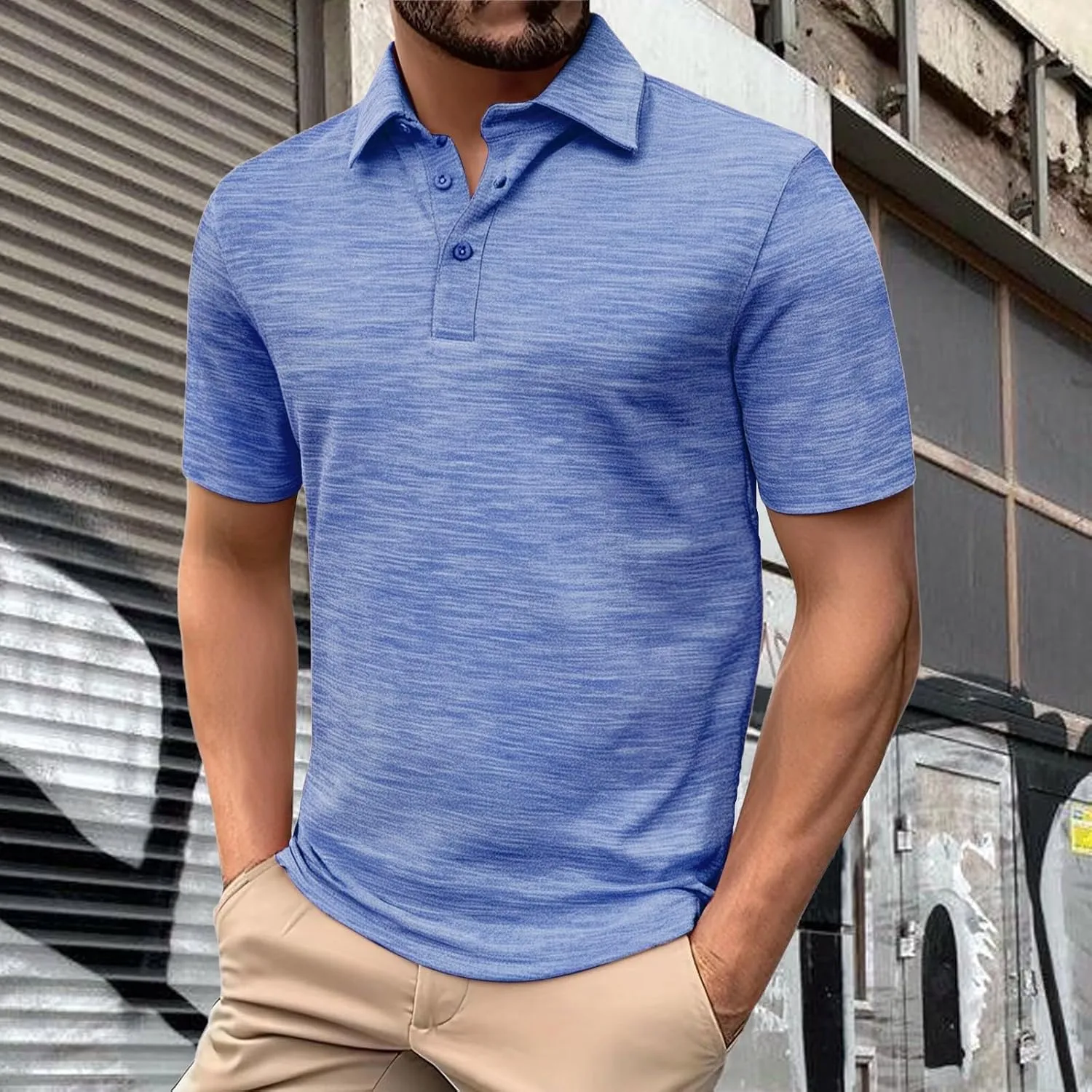 Golf Polo Shirt for Men 3-Button Moisture Wicking Quick-Dry Short Sleeve Casual Shirts Fashion Business Collared Tops