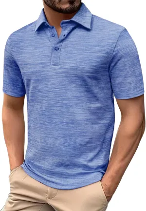Golf Polo Shirt for Men 3-Button Moisture Wicking Quick-Dry Short Sleeve Casual Shirts Fashion Business Collared Tops