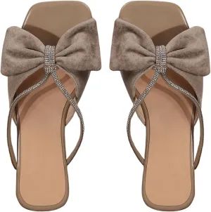 GORGLITTER Women's Bow Sandals Trendy 2025 Sparkly Rhinestone Flat sandals Open Toe Dressy Sandals