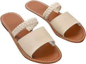 GORGLITTER Women's Leather Braided Flat Sandals Dressy Trendy Open Toe Slip on Slides Summer Vacation Beach Sandal