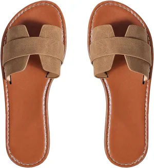 GORGLITTER Women's Open Toe Dressy Beach Sandal Trendy 2025 Comfy Flat Slide Summer Sandals