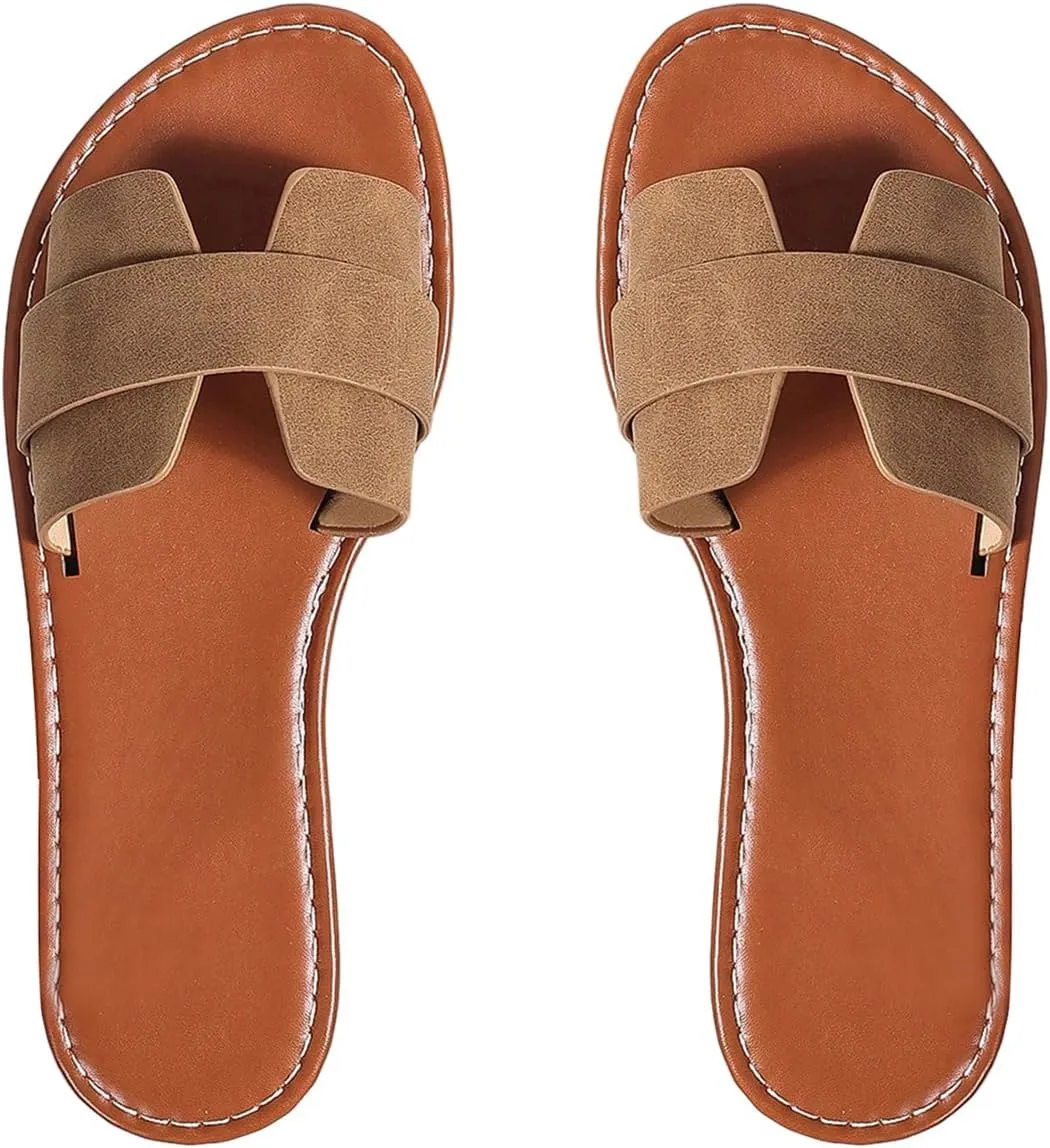 GORGLITTER Women's Open Toe Dressy Beach Sandal Trendy 2025 Comfy Flat Slide Summer Sandals