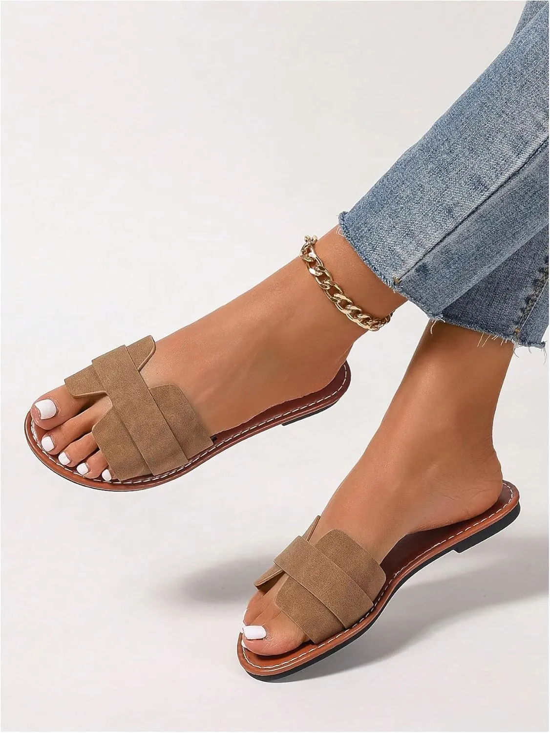 GORGLITTER Women's Open Toe Dressy Beach Sandal Trendy 2025 Comfy Flat Slide Summer Sandals