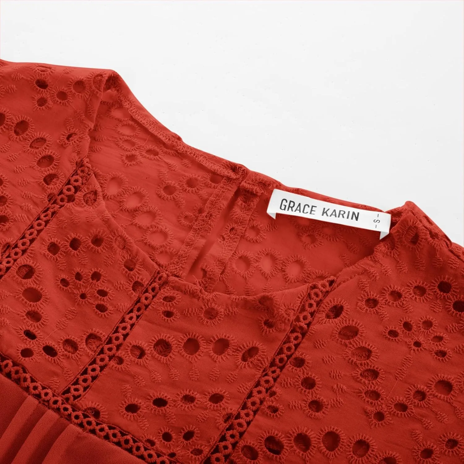 GRACE KARIN Women's 2025 Casual Tops Short Sleeve Eyelet Embroidered Summer Trendy Shirts Crewneck Crochet Blouses