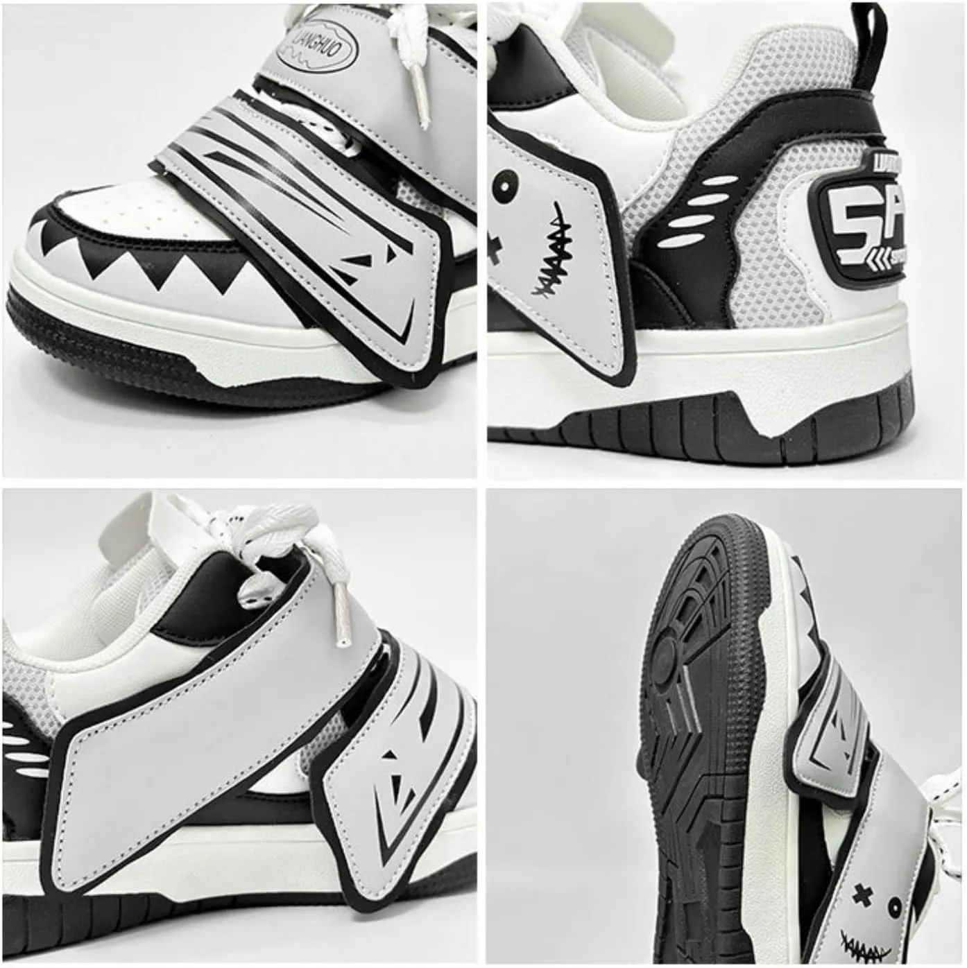 Graffiti Happy Face Hook & Loop Sneakers Women Skate Shoes Y2K Aesthetic Height Increase Casual Outfit Walking Shoes