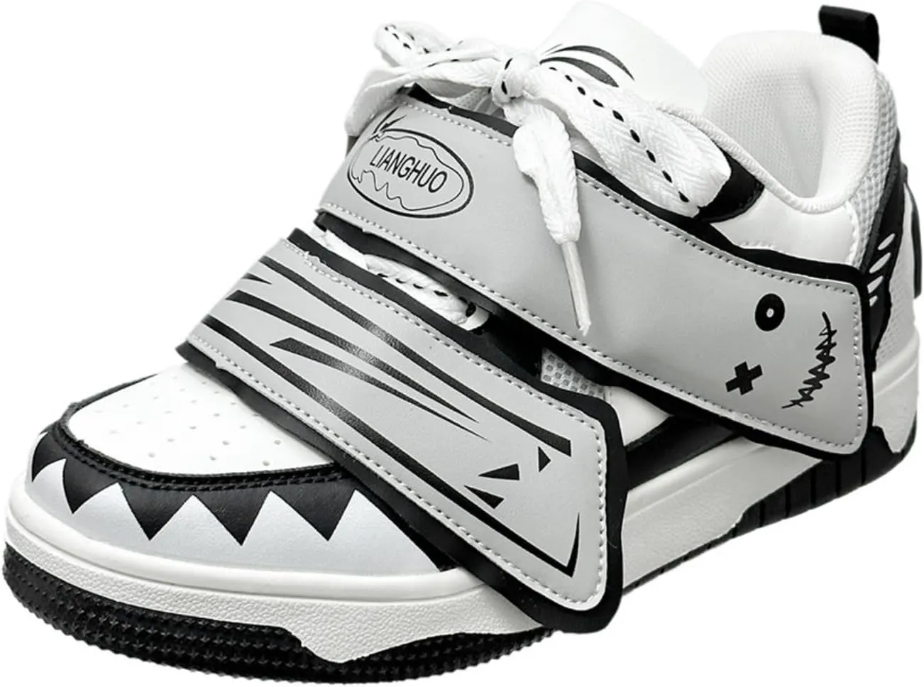 Graffiti Happy Face Hook & Loop Sneakers Women Skate Shoes Y2K Aesthetic Height Increase Casual Outfit Walking Shoes