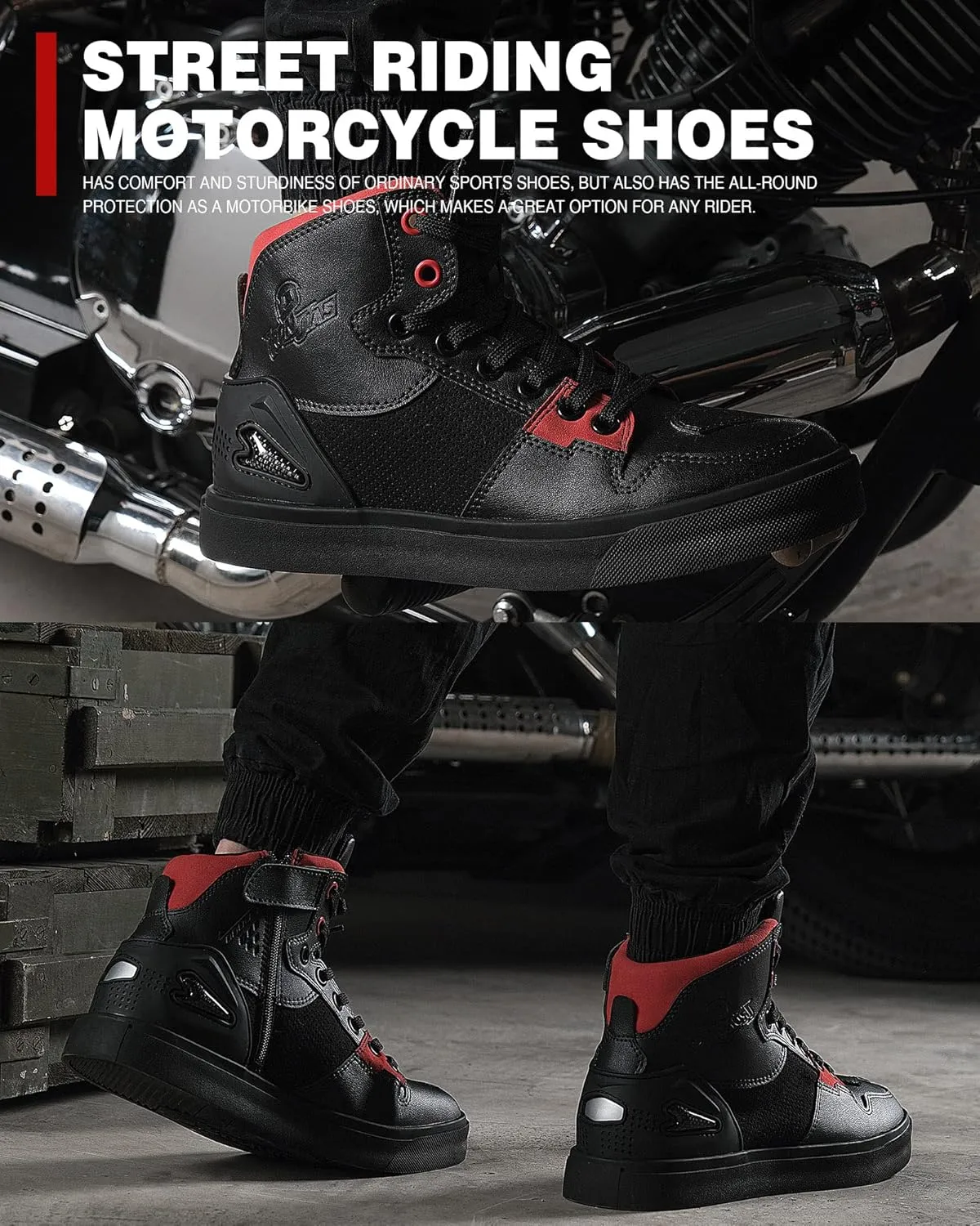 Grapelet Motorcycle Shoes for Men, Anti-Skid Motorcycle Riding Shoes Motocross Protective Boots with Side Zipper, Ankle Support Black,10