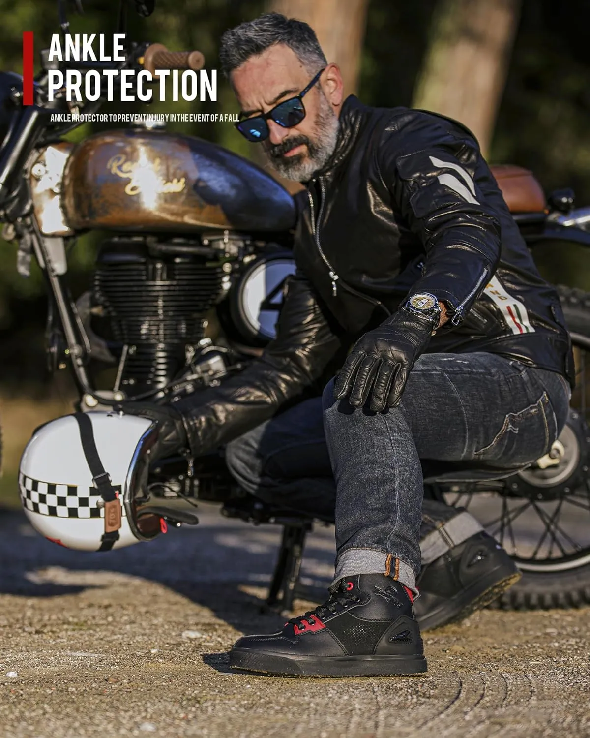 Grapelet Motorcycle Shoes for Men, Anti-Skid Motorcycle Riding Shoes Motocross Protective Boots with Side Zipper, Ankle Support Black,11