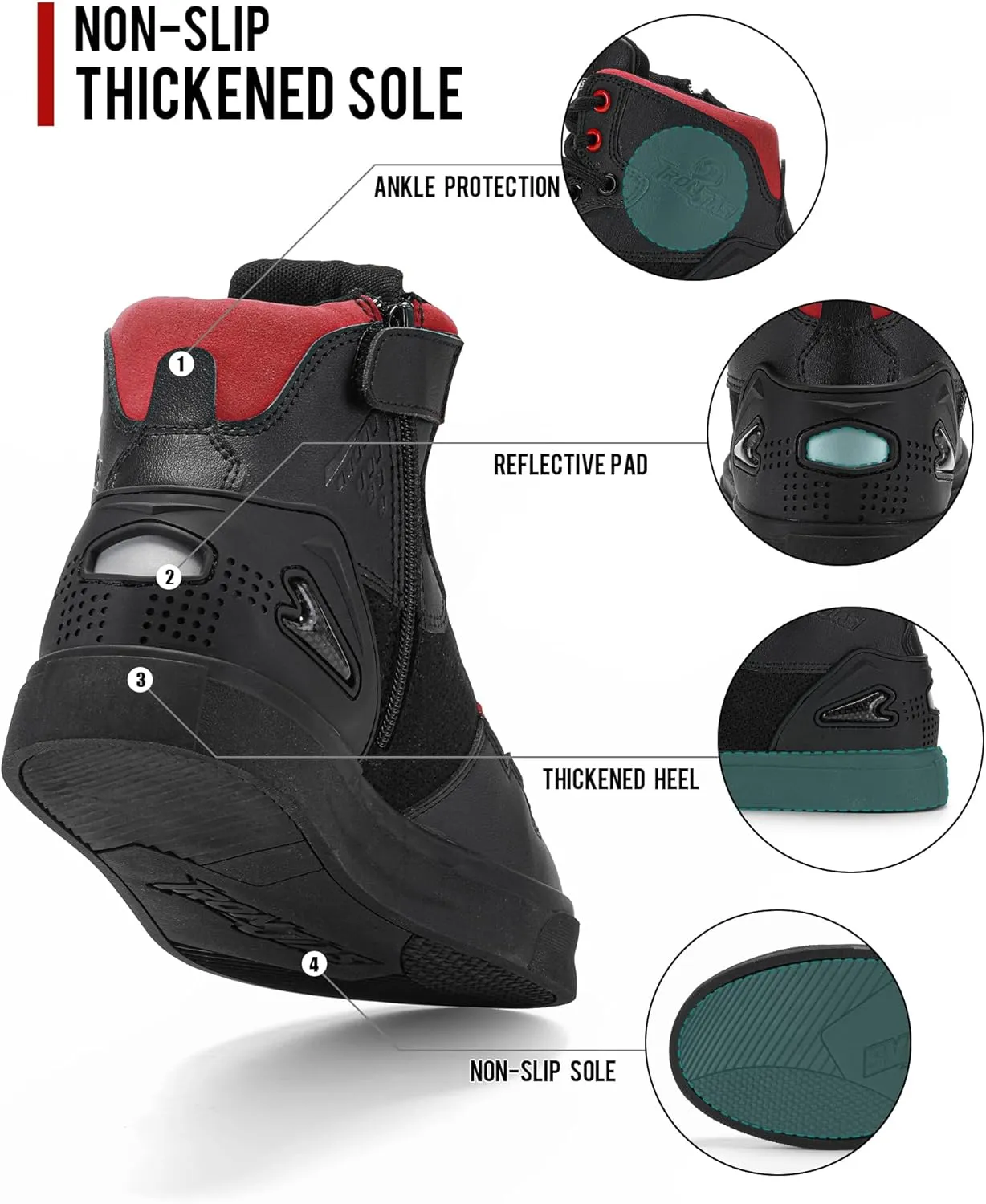 Grapelet Motorcycle Shoes for Men, Anti-Skid Motorcycle Riding Shoes Motocross Protective Boots with Side Zipper, Ankle Support Black,11