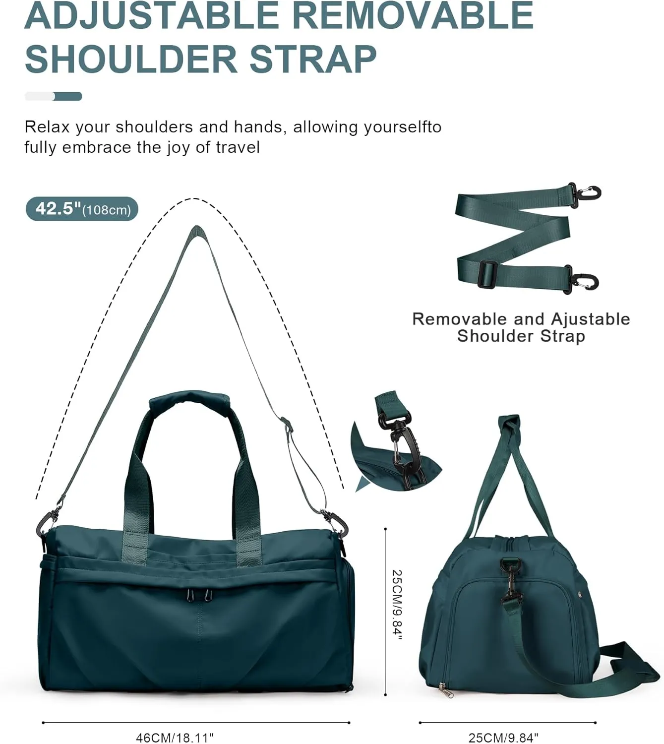 Gym Bag for Women Men, Sport Duffel Bag with Toiletry Bag & Shoe Compartment,Waterproof Travel Weekender Overnight Carry on Bag for Yoga with Trolley Sleeve, Peacock Blue Set