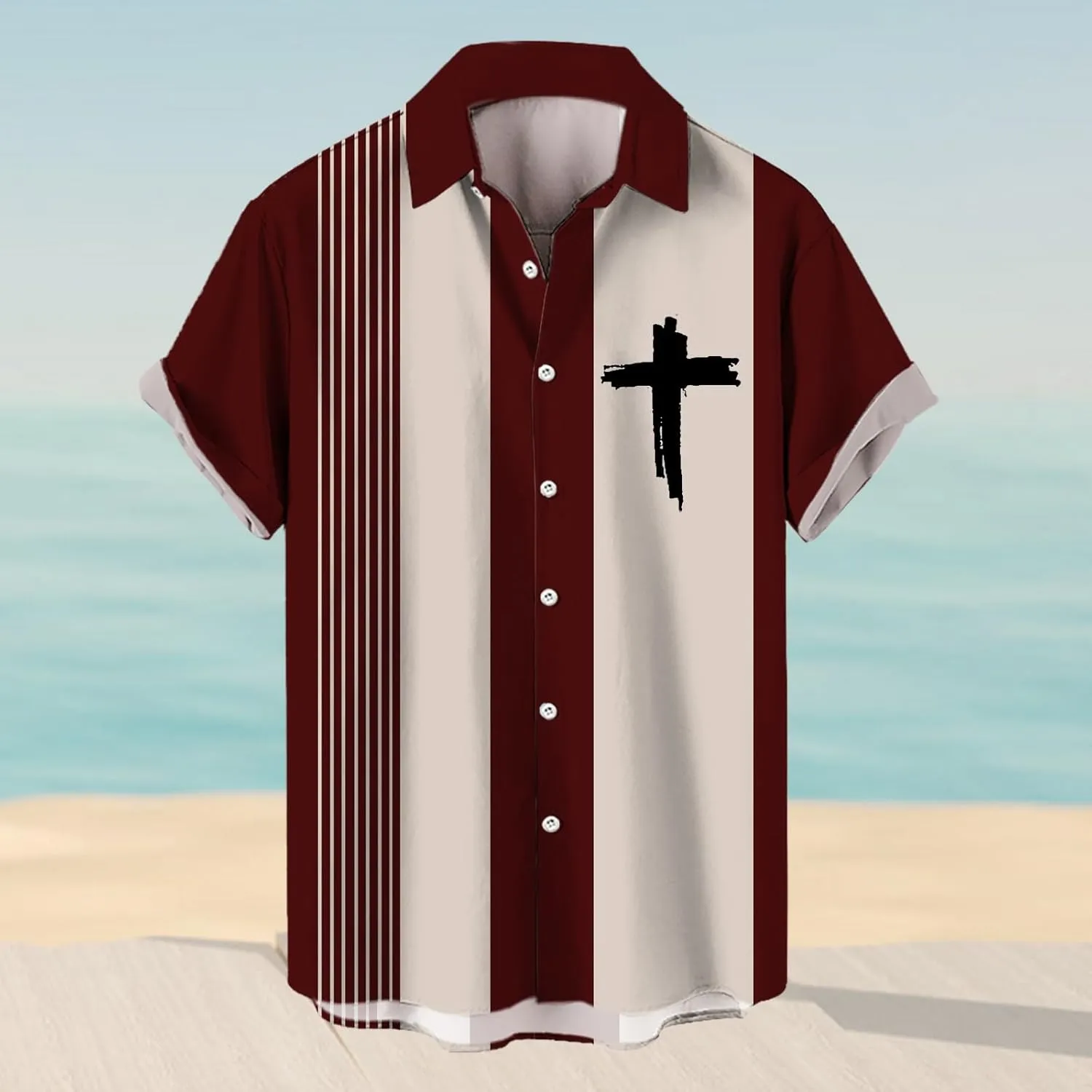 Hawaiian Bowling Shirts for Men Short Sleeve Print Regular Fit Button Down Color Block Tops Summer Beach Casual Shirt