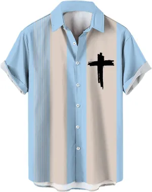 Hawaiian Bowling Shirts for Men Short Sleeve Print Regular Fit Button Down Color Block Tops Summer Beach Casual Shirt