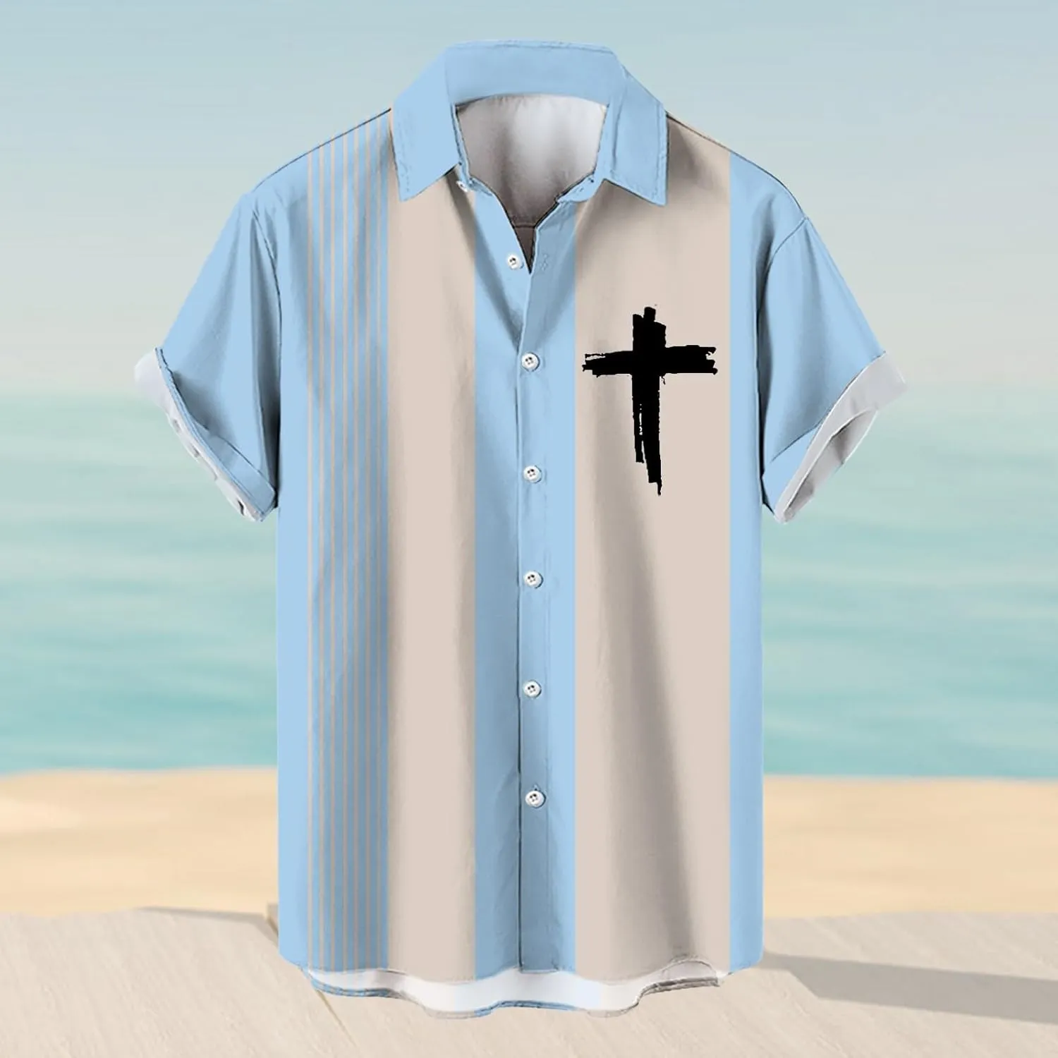Hawaiian Bowling Shirts for Men Short Sleeve Print Regular Fit Button Down Color Block Tops Summer Beach Casual Shirt