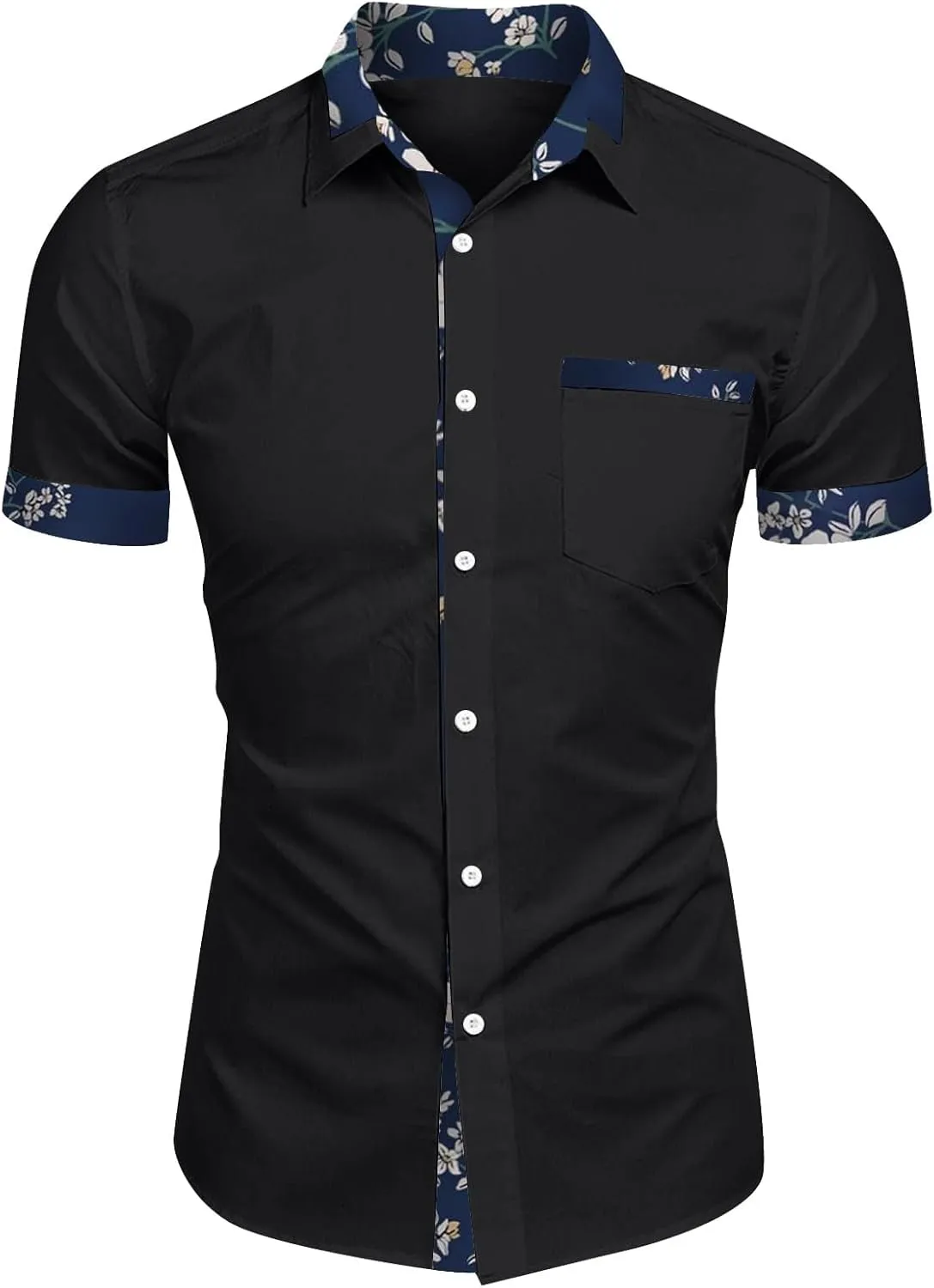 Hawaiian Shirt for Men Button Down Short Sleeve Casual Loose V Neck Blouses Summer Beach Vacation Shirts with Pocket